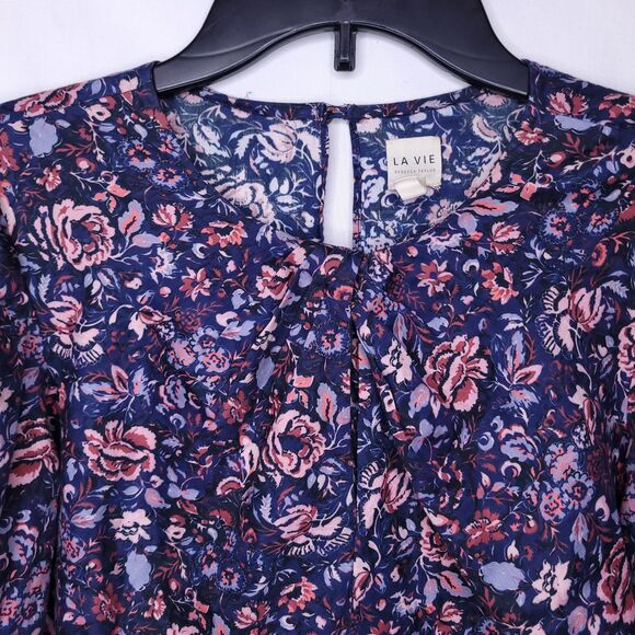 Rebecca Taylor Top Small Navy Floral Keyhole La Vie - Picture 2 of 11